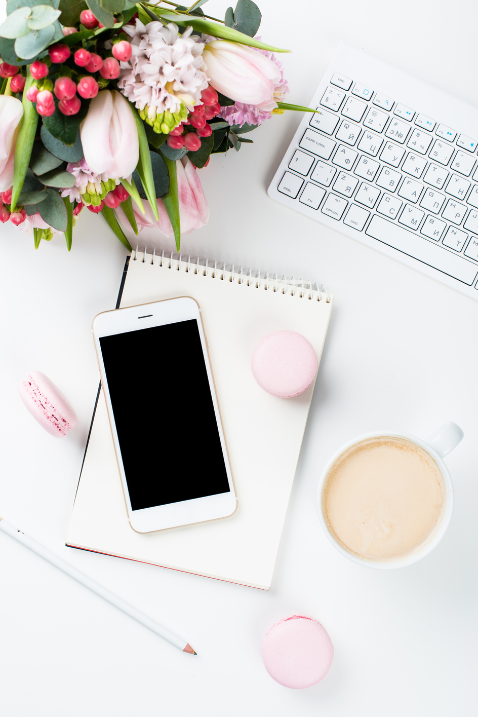 Work Desk with Pink Flowers 