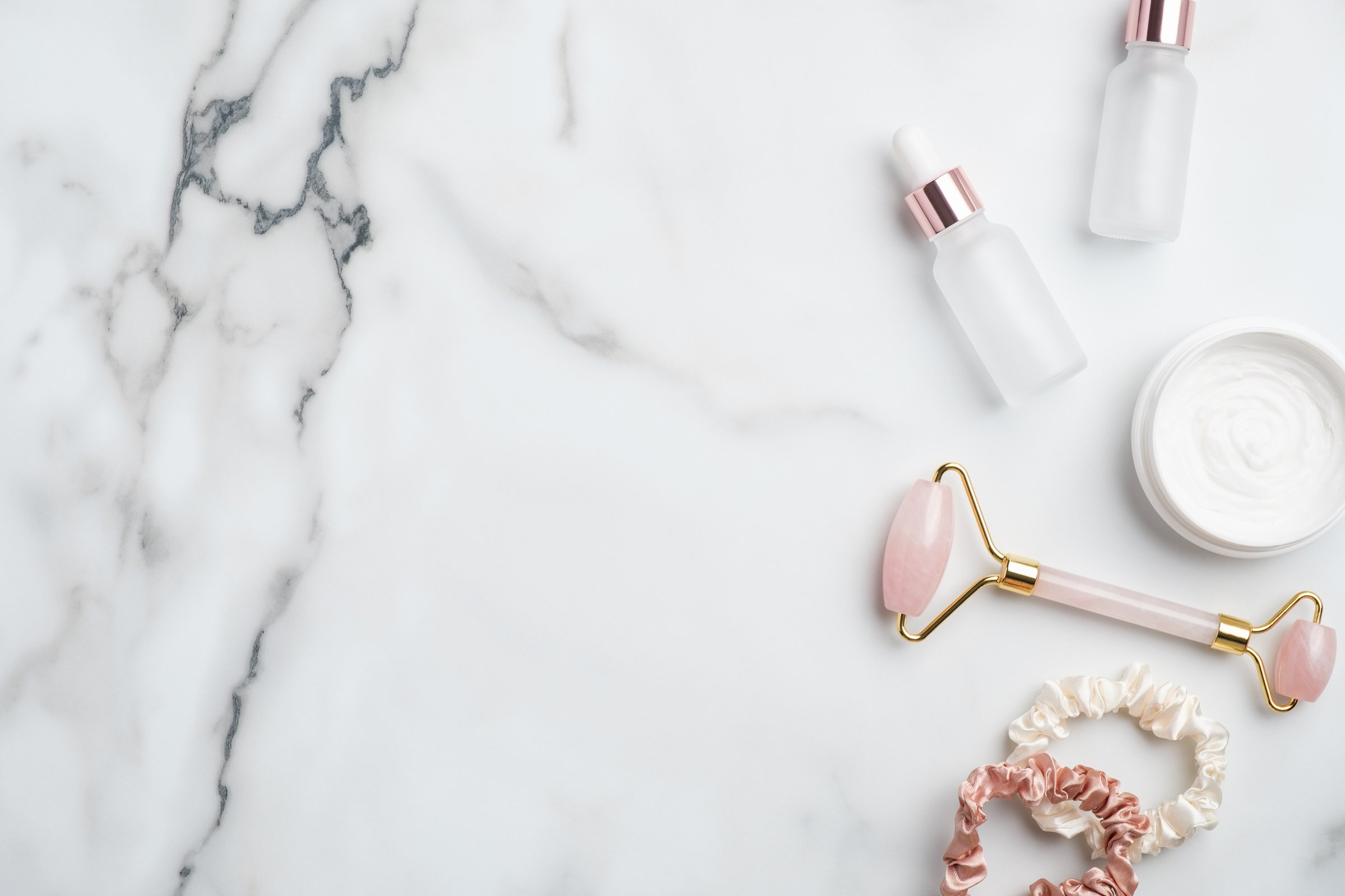 Skincare Tools Treatment on Marble Counter 